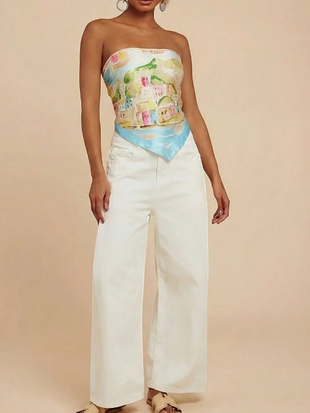 Multicolor Casual Women's Tropical Print Bandeau tie back Top